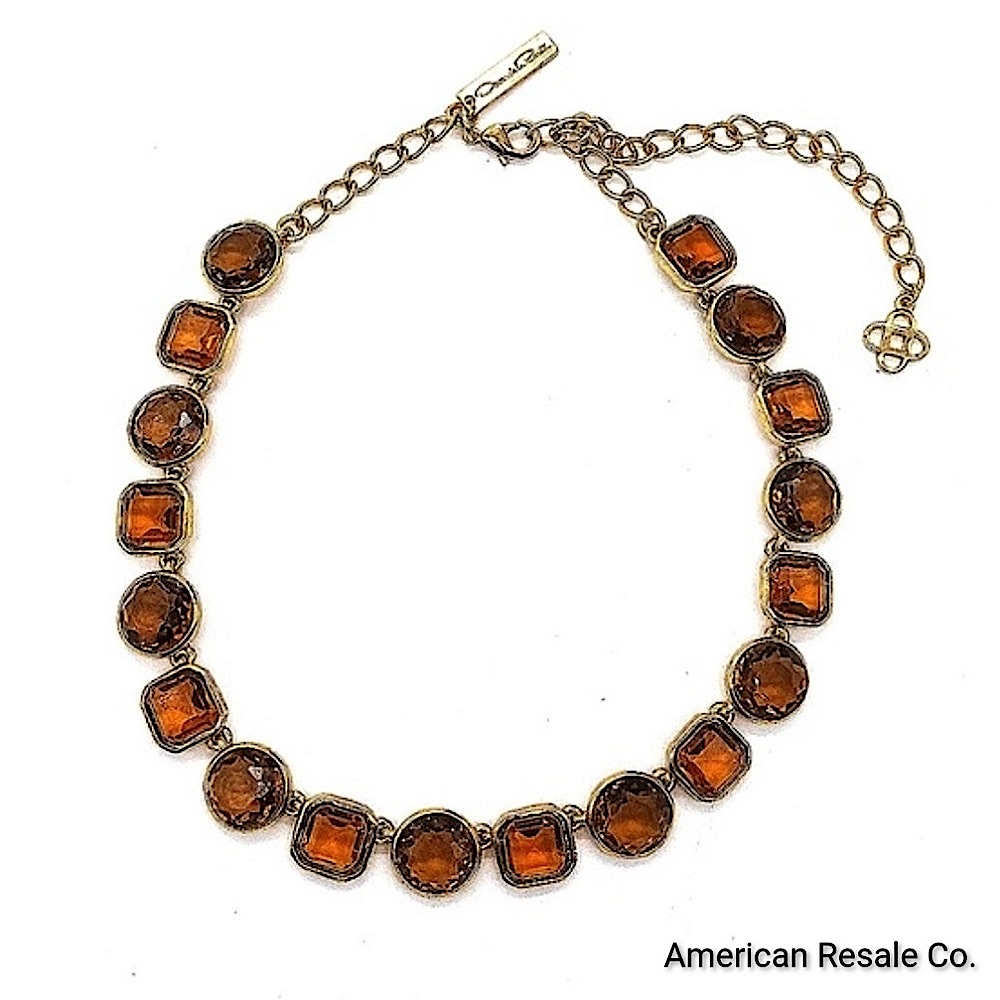 Oscar De La Renta Amber Victorian Glass Statement Collar Necklace In Gold